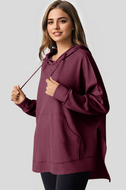 Sweat à capuche oversize en tricot gaufré Red Dahlia doublé polaire