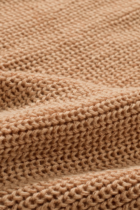 Khaki Multiple Pattern Knit Drop Shoulder Sweater