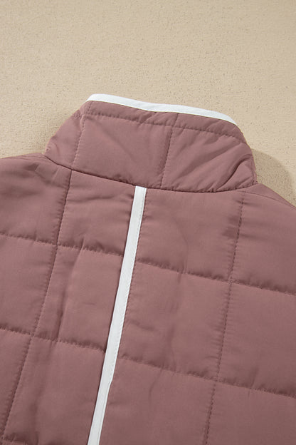 Old Rose Quilted Metal Button Pocket Jacket