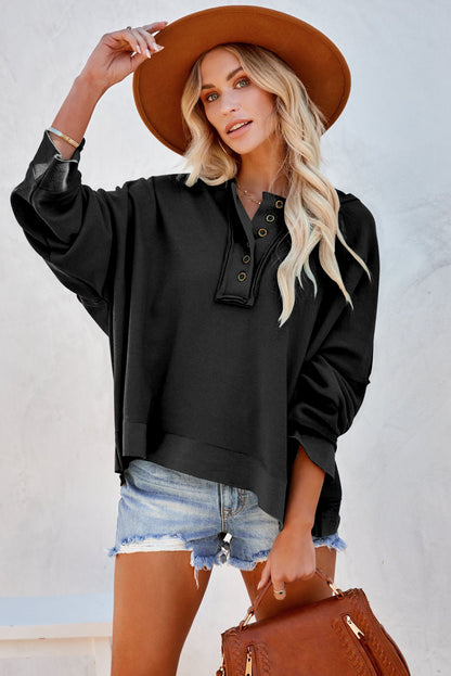 Sweat à capuche décontracté à boutons et bordures patchwork unies 