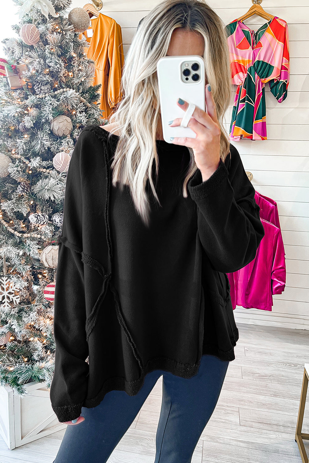 Sweat-shirt oversize à coutures apparentes, épaules tombantes et ourlet brut