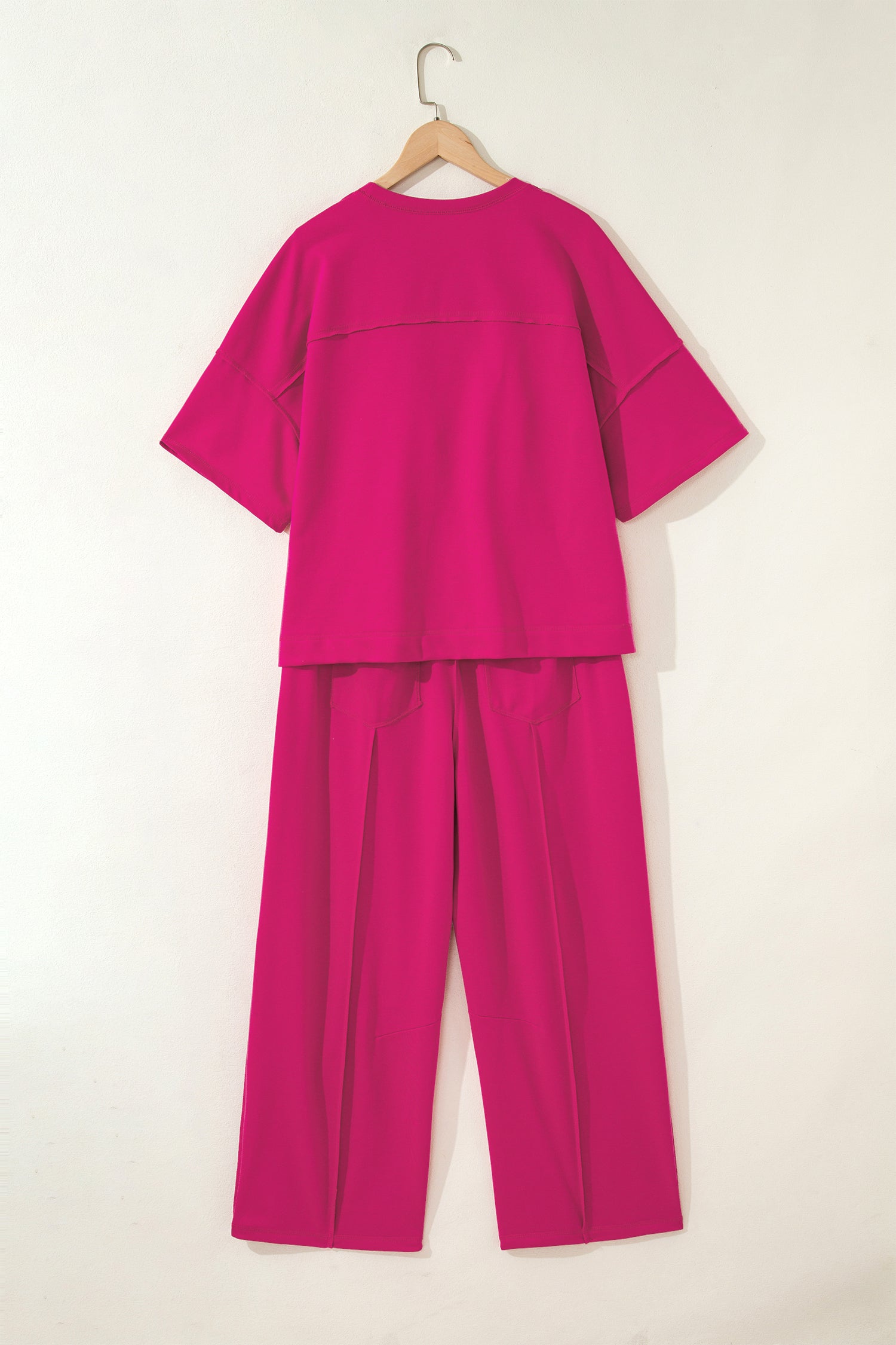 Rose Red Drop Shoulder Boxy Tee and Barrel Pants Set