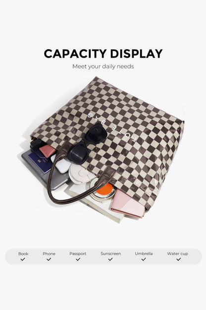 Color black Checkered Glossy PU Leather Tote Bag