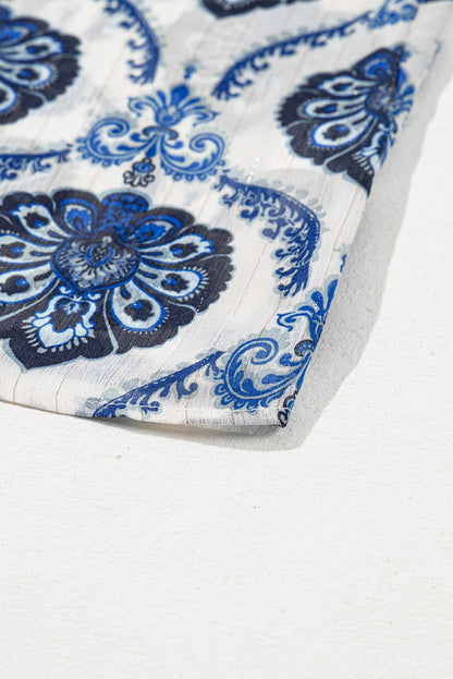 Chemise ample boutonnée à motif tribal bleu