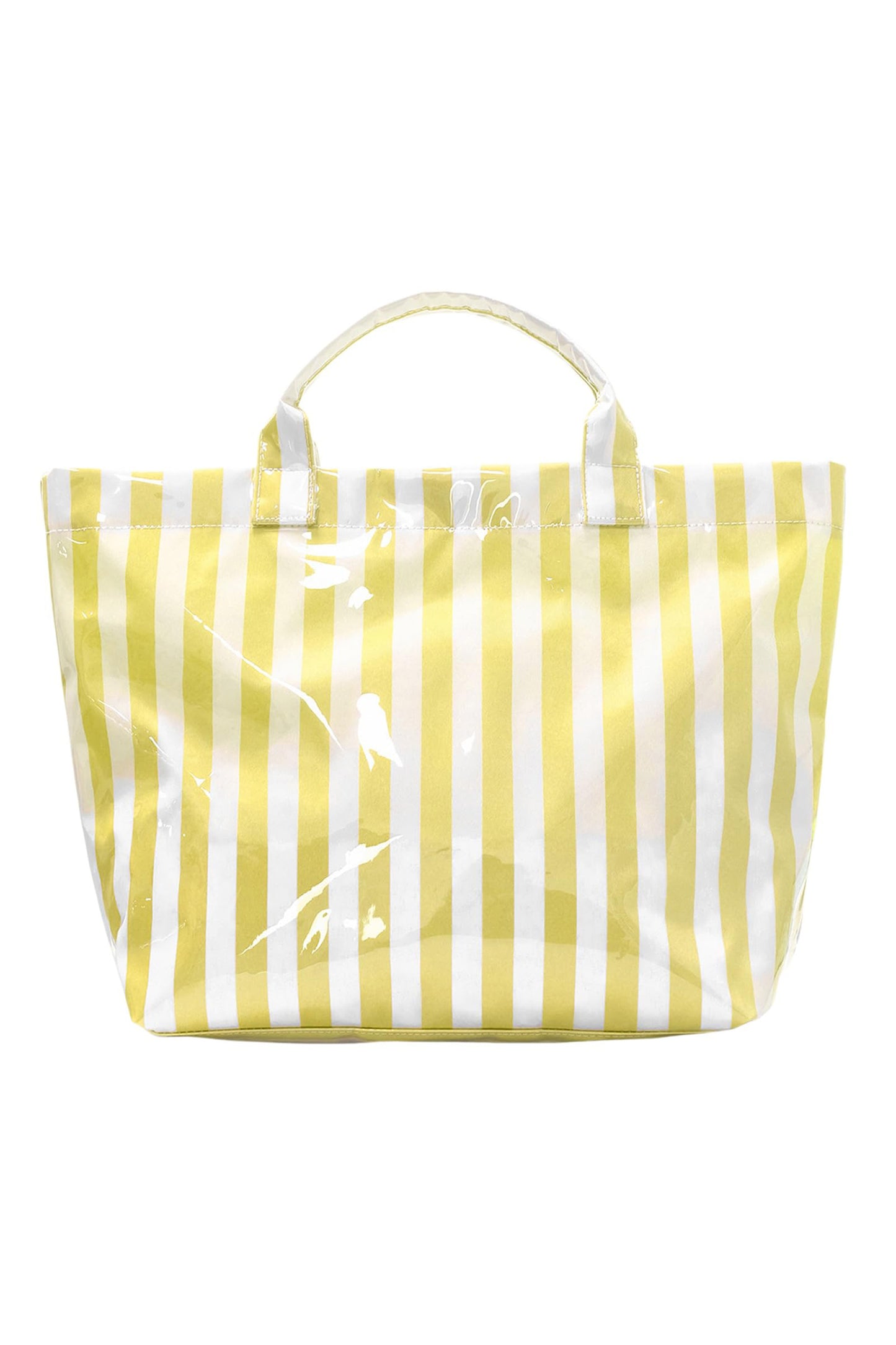 Yellow Cream Glossy Striped Vinyl Large Tote Bag