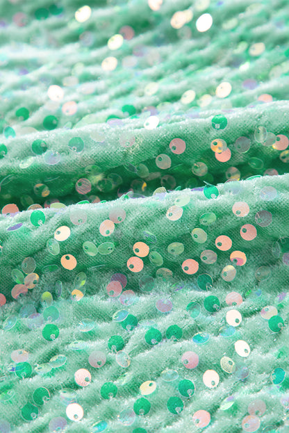 Moonlight Jade Sequin Batwing Sleeve V Neck Velvet Blouse