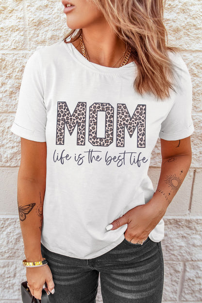 MOM life is the best life Camiseta con estampado de leopardo