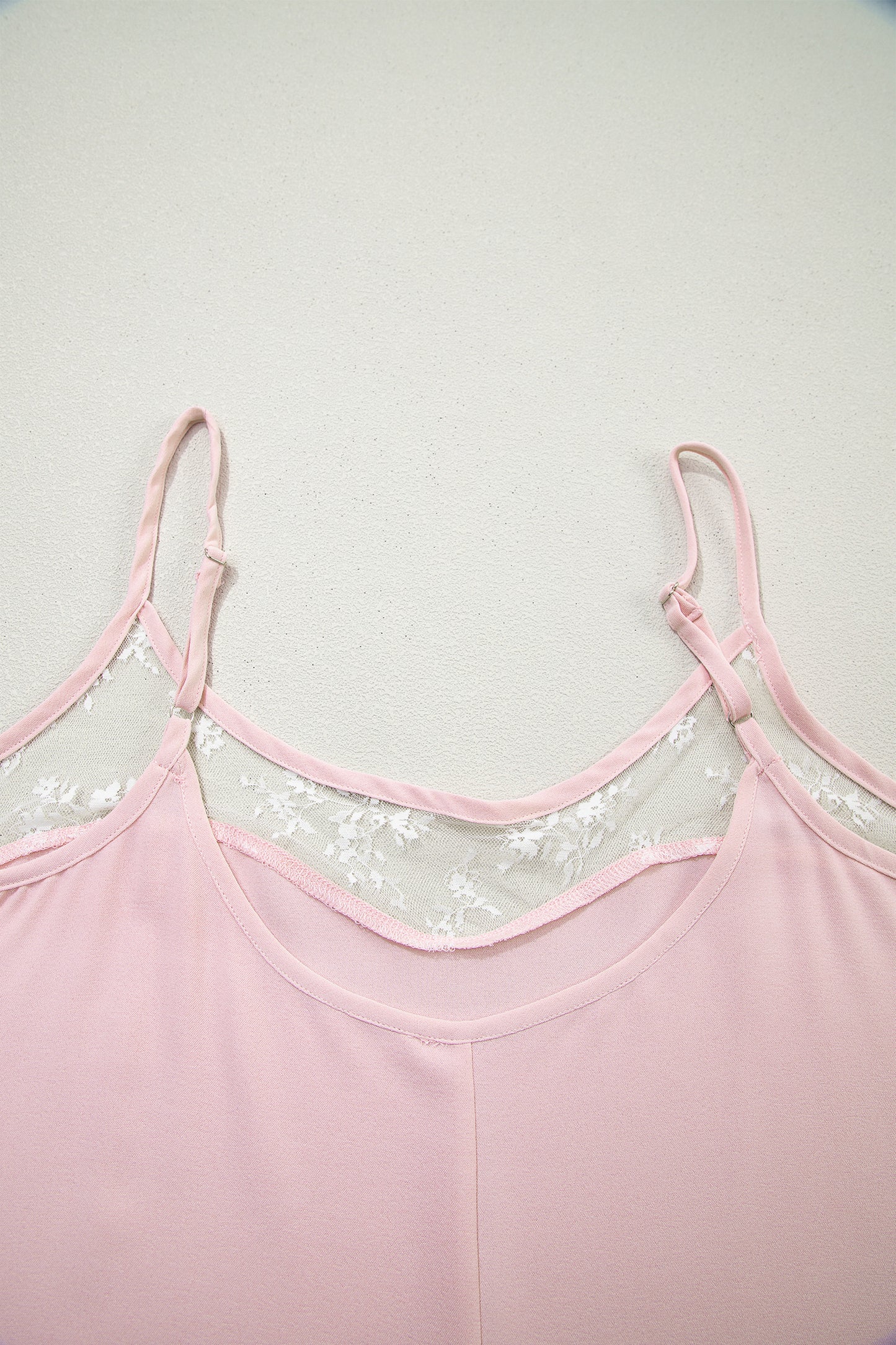 Light Pink Sheer Lace Patchwork Camisole Nightgown Dress