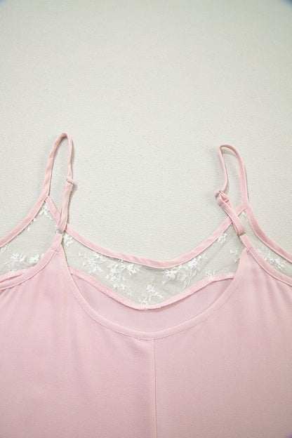Light Pink Sheer Lace Patchwork Camisole Nightgown Dress