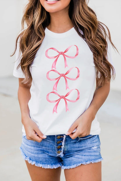 T-shirt décontracté à col rond et coupe ajustée avec imprimé nœuds papillon blancs