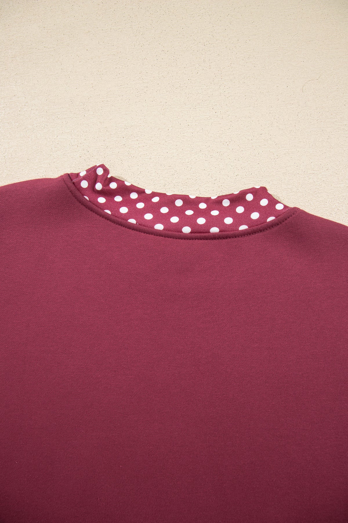 Burgundy Colorblock Polka Dot Contrast Trim Oversized Sweatshirt