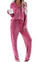 Conjunto de pijama largo con bolsillo en contraste de leopardo rosa