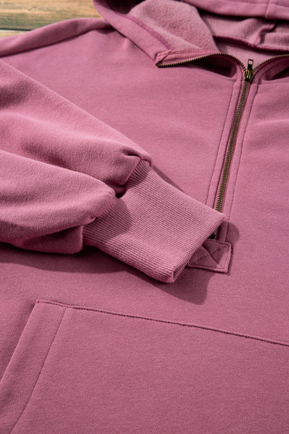 Sweat à capuche ample doublé polaire Valériane avec poches kangourou à demi-fermeture éclair