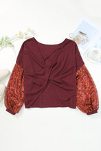 Burgundy Sequined Nutcracker Doll Contrast Sleeve Knit Top