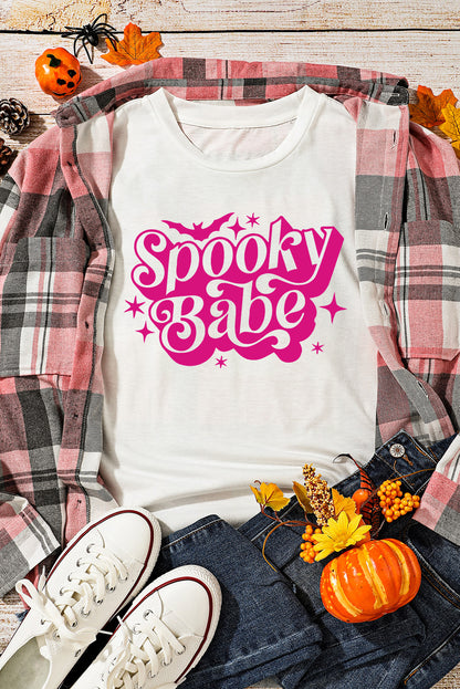 T-shirt ras du cou blanc à imprimé chauve-souris Spooky Babe pour Halloween 