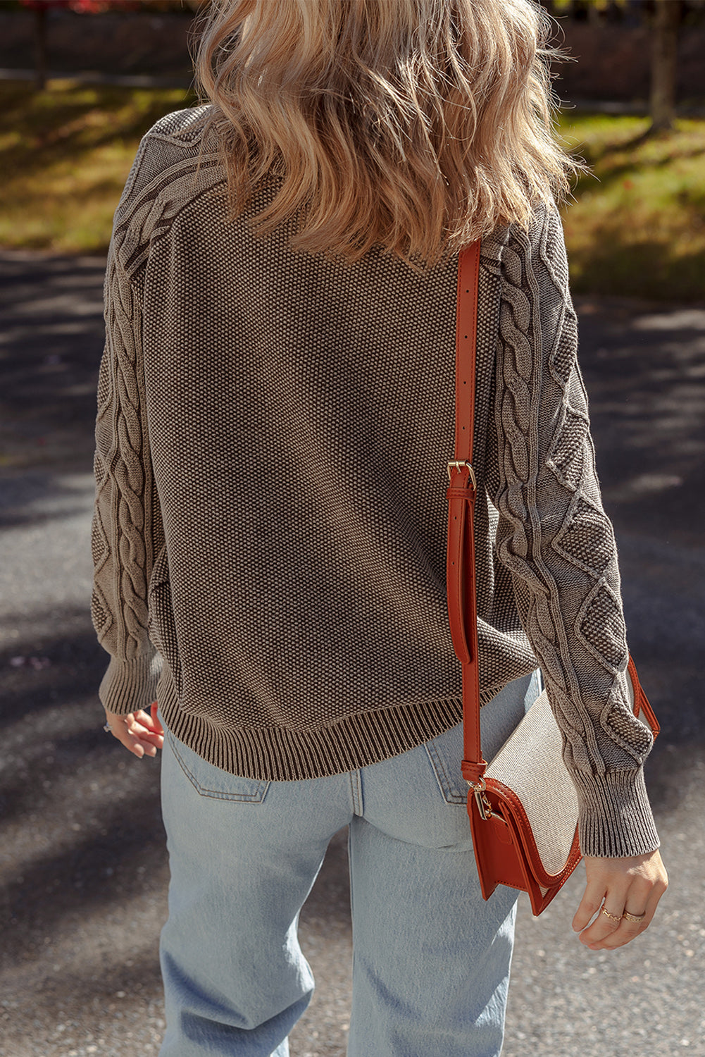 Ashleigh Blue Contrast Cable Knit Sleeve Casual Sweater