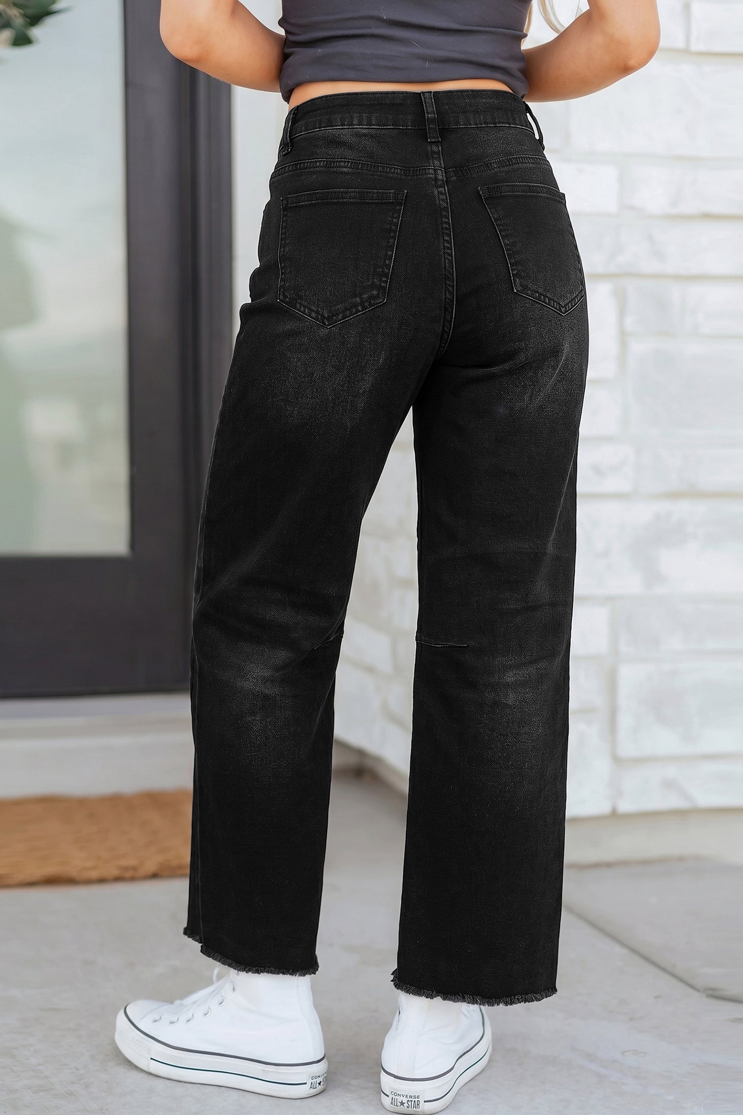 Beau Blue Frayed Cropped Straight Jeans