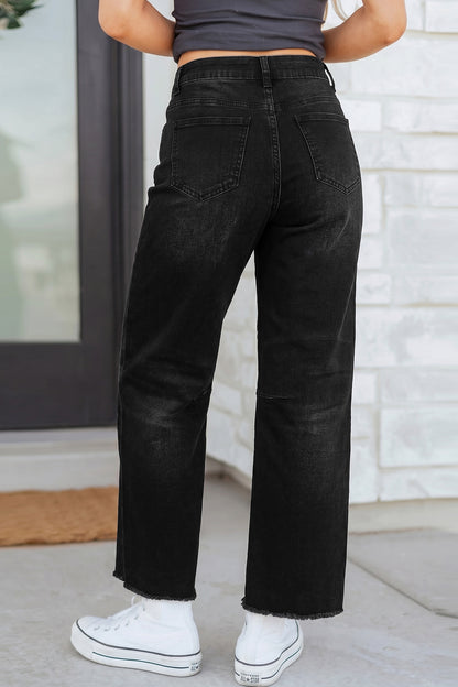 Beau Blue Frayed Cropped Straight Jeans