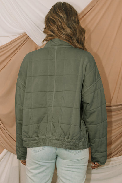 Black Zip-Up Pocket Quilted Jacket