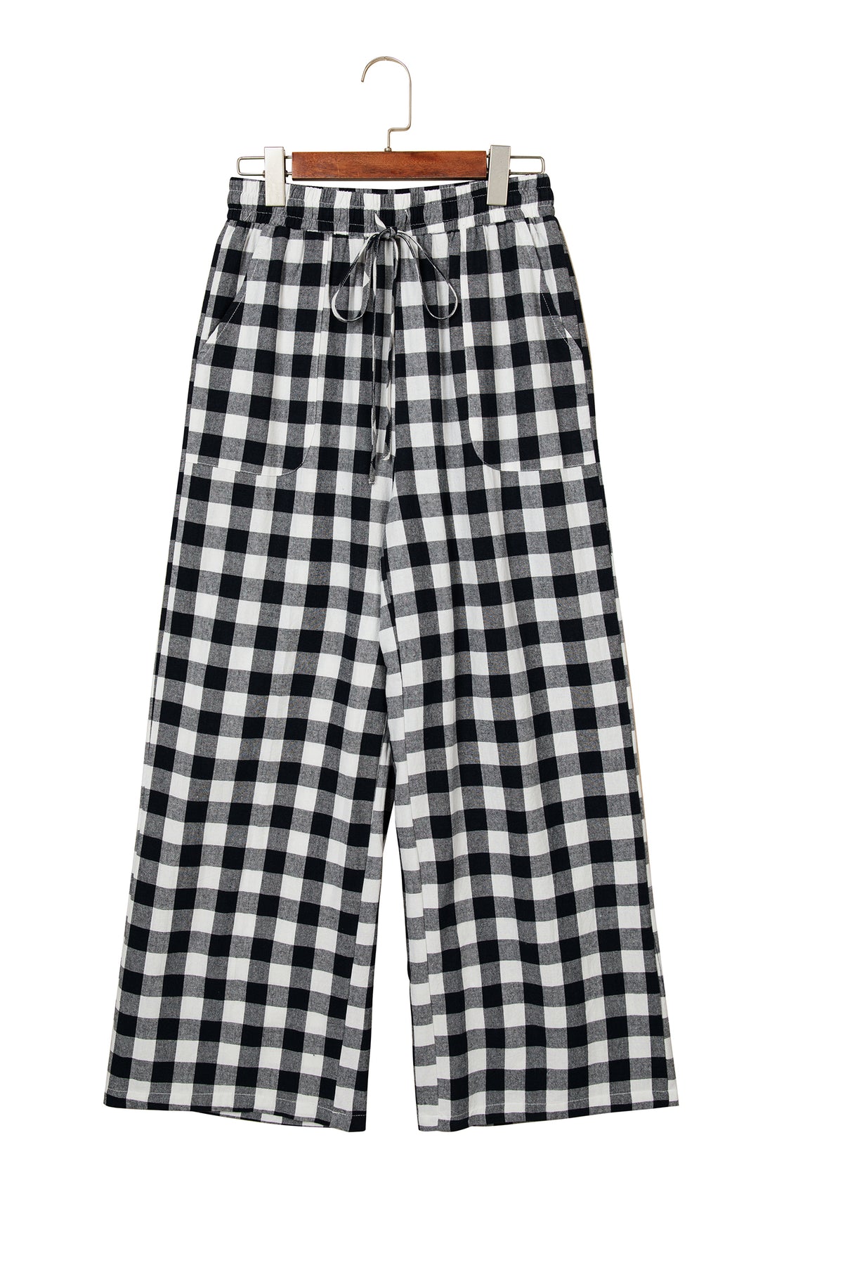 Blue Gingham Plaid Tie Elastic Waist Shift Pants