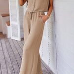 Goat Buttoned Vest Drawstring Wide Leg Pants 2pcs Set