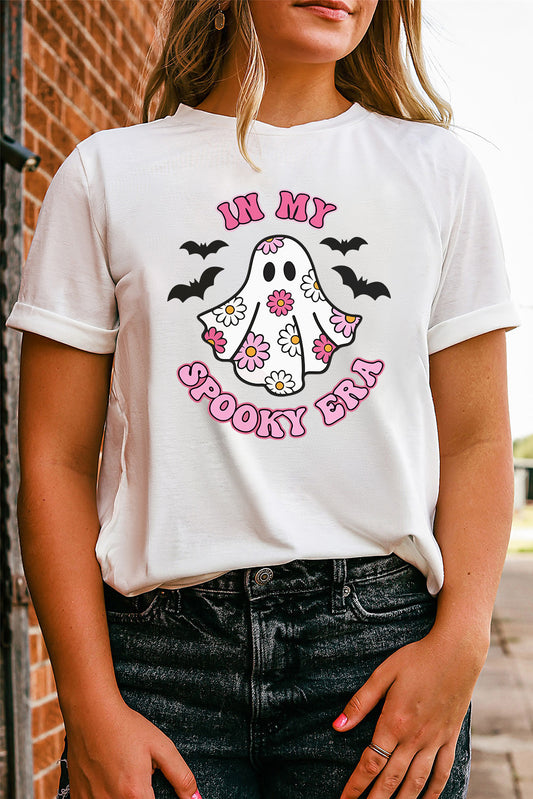 T-shirt blanc à imprimé fantôme d'Halloween « IN MY SPOOKY ERA »