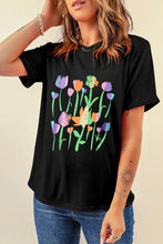 Black Floral Print Crewneck T Shirt