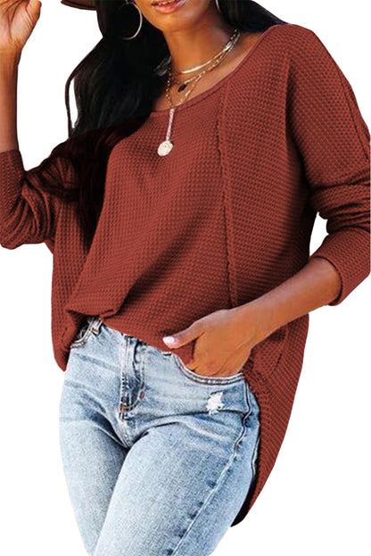 Waffle Knit Splicing Buttons Long Sleeve Top