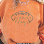 Orange Rugby Game Day Embroidered Corduroy Sweatshirt