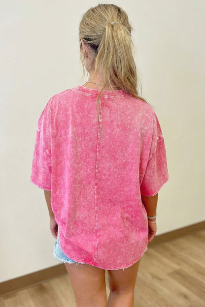 Sachet Pink Solid Color Cotton Mineral Washed Oversize Tee