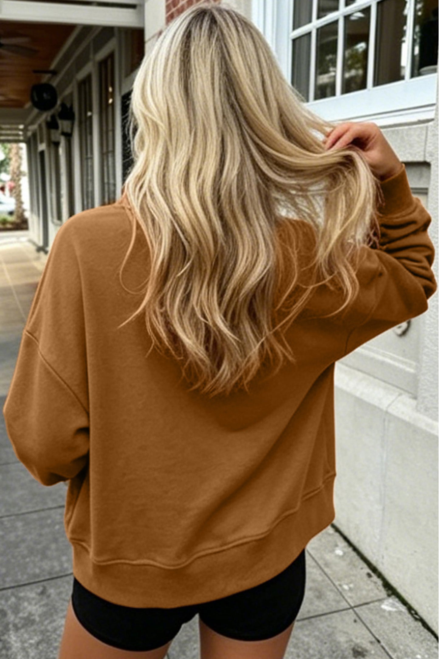 Chestnut Stay Salty Embroidered Long Sleeve Stand Neck Shift Pullover Sweatshirt