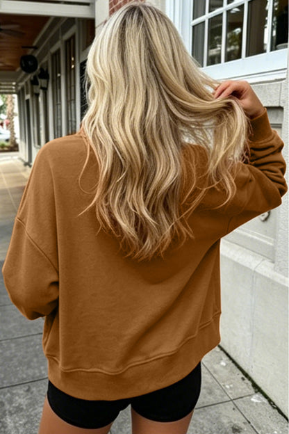 Chestnut Stay Salty Embroidered Long Sleeve Stand Neck Shift Pullover Sweatshirt