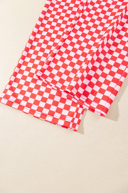 Pink Christmas Slogan Graphic Plaid Contrast Two-piece Pant Set