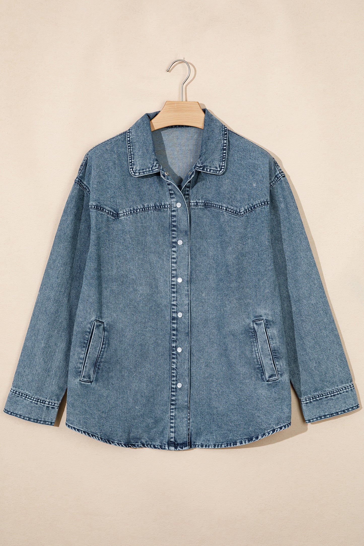 Dusk Blue Western Long Sleeve Shirt Collar Tunic Denim Jacket