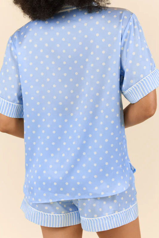 Sky Blue Dotted Print Soft Short Pajama Set