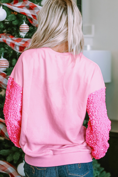Haut à manches longues rose brillant à paillettes avec motif Père Noël