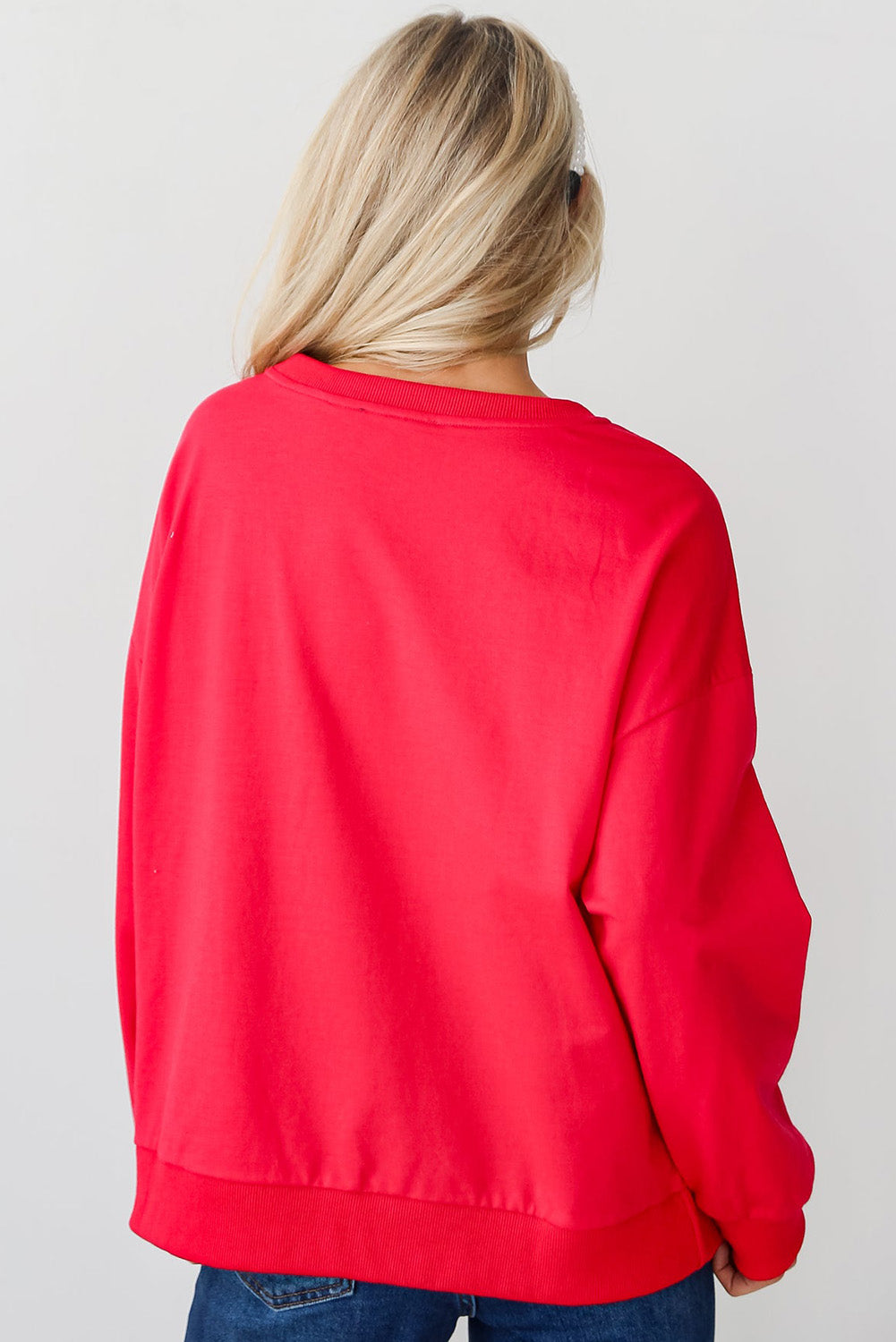 Sweat-shirt graphique Père Noël rouge ardent à motif de guirlandes