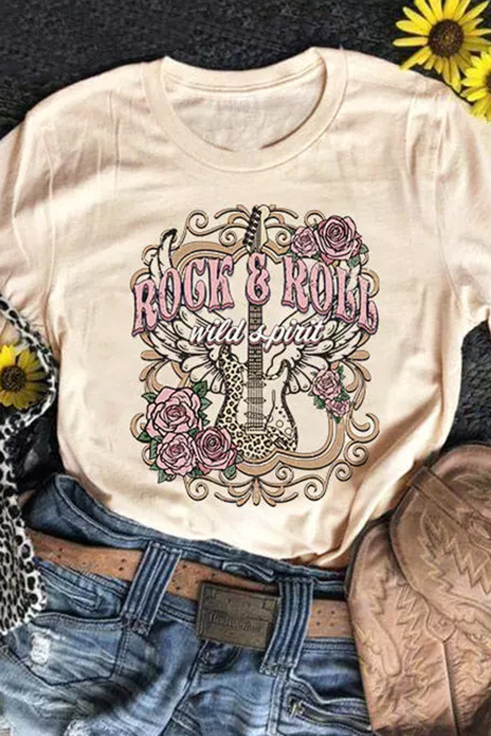 T-shirt graphique à manches courtes imprimé léopard kaki AMEN