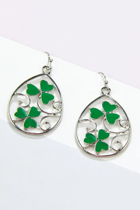 Silvery St. Patrick Clover Hollow Out Drop Earrings