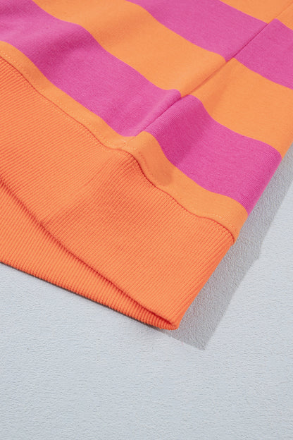 Orange Stripe Colorblock Mock Neck Relaxed Sweatshirt