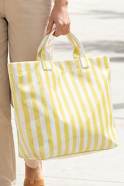 Yellow Cream Glossy Striped Vinyl Large Tote Bag