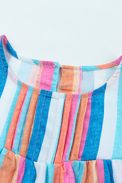 Top de manga japonesa con volantes escalonados y rayas multicolor