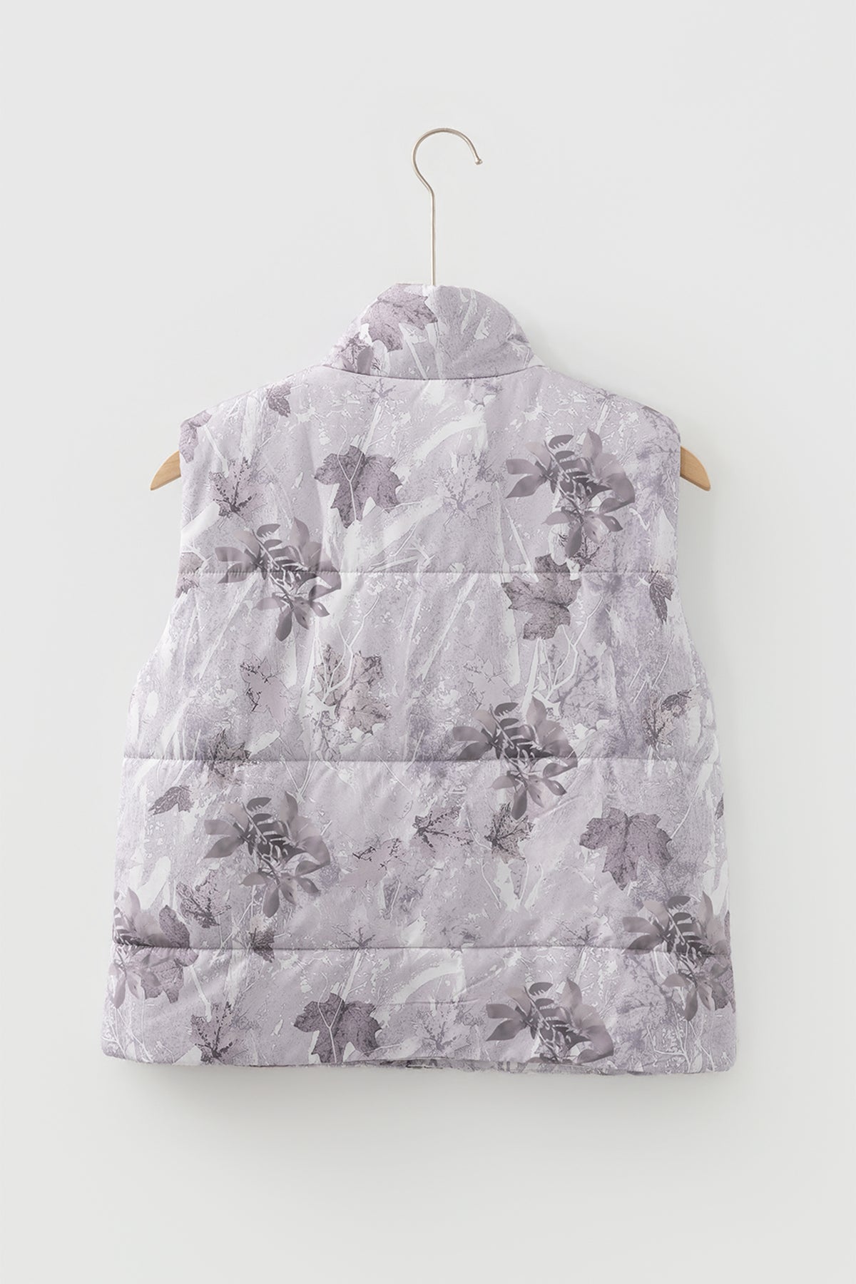 Gray Camo Leaf Print Winter Puffer Vest