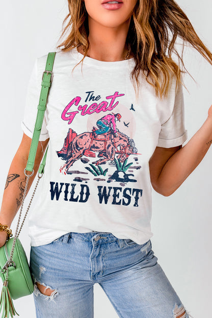T-shirt blanc à col rond avec imprimé « The Great WILD WEST Rodeo »