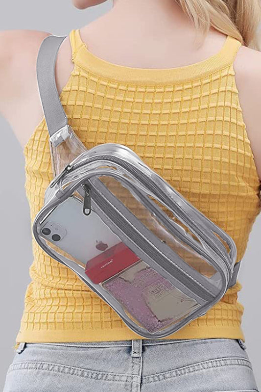 Medium Grey Zipper Adjustable Straps Clear Waist Bag