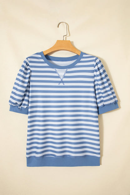 Orange Stripe Short Bubble Sleeve T Shirt