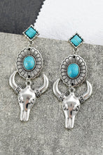 Turquoise Gem Stone Flower Steer Head Boho Earrings