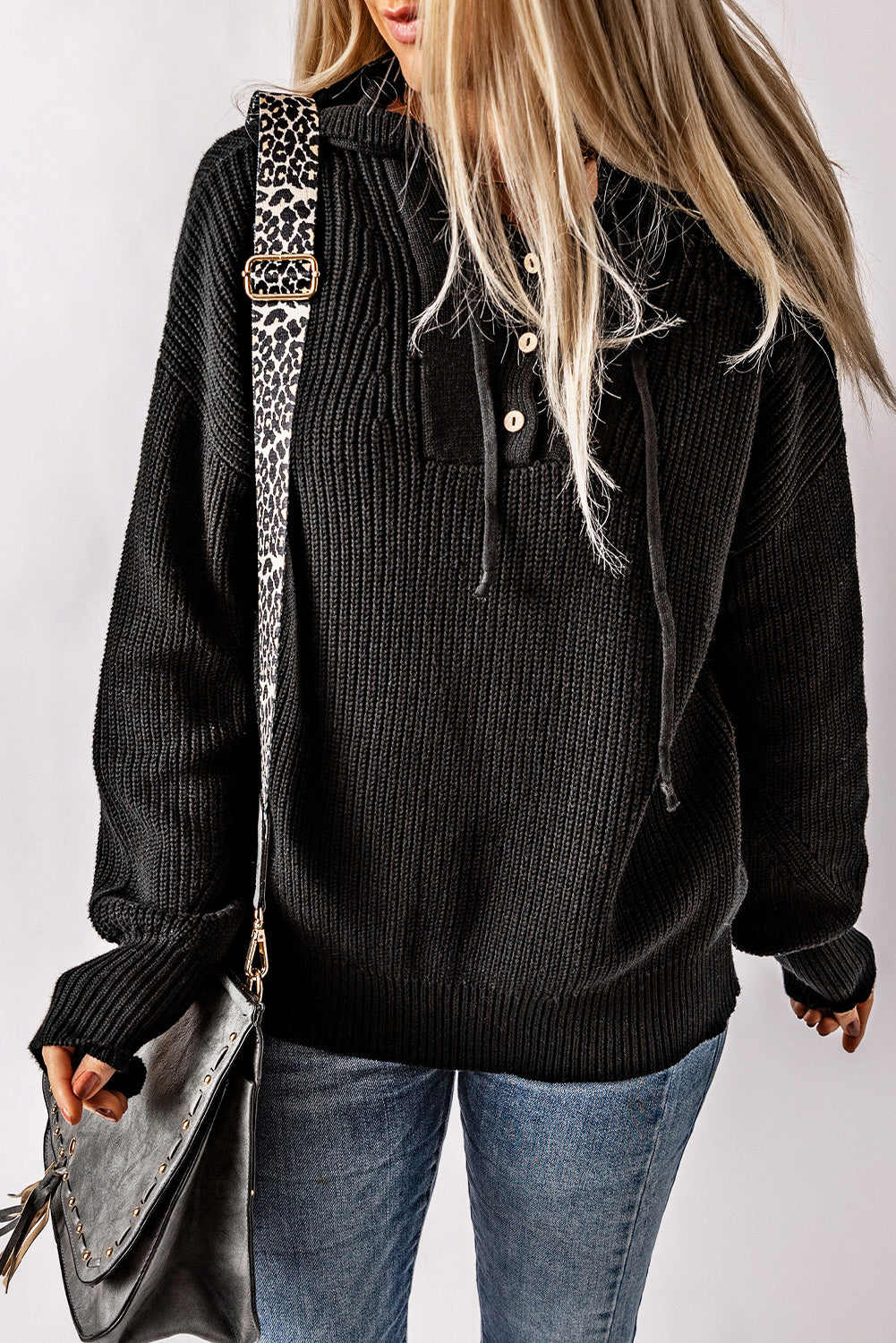 Pull à capuche col V Henley 