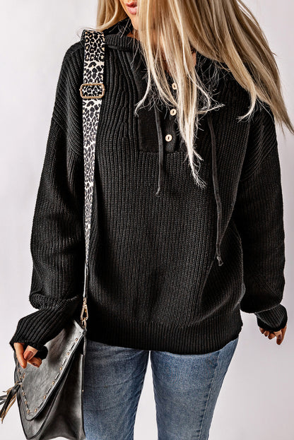 Pull à capuche col V Henley 