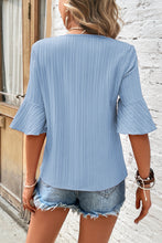 Beau Blue Ruffled Half Sleeve V Neck Textured Top
